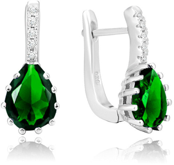 Silver earrings with green crystal AGU1198