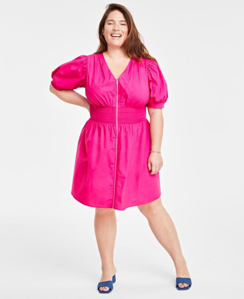 Trendy Plus Size Puff-Sleeve Smocked Dress, Created for Macy's