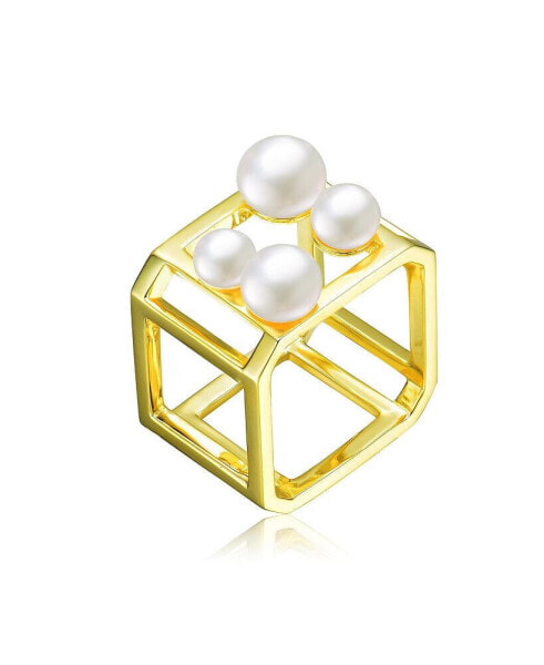 Sterling Silver 14K Gold Plated 5-7MM Fresh Water Pearls Geometric Ring
