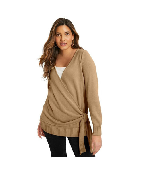 Plus Size June + Vie Touch Of Cashmere Wrap-Front Cardigan