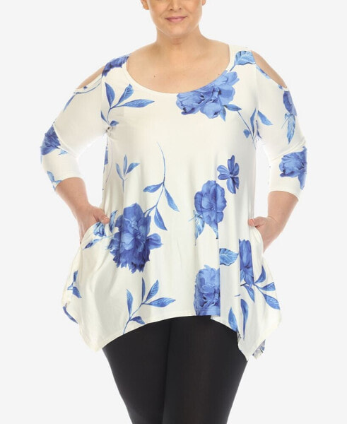 Plus Size Floral Printed Cold Shoulder Tunic Top