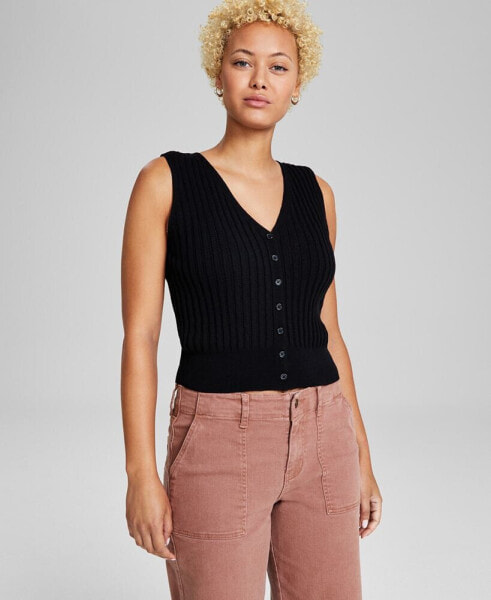 Women's Ribbed Button-Up Sweater Vest, Created for Macy's