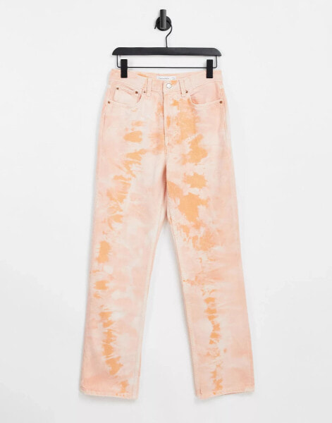 Topshop mid rise straight Dad jeans in orange tie dye