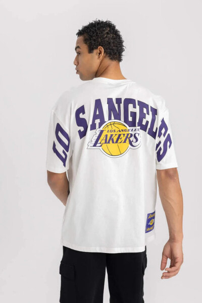 DeFactoFit NBA Los Angeles Lakers Oversize Fit Bisiklet Yaka Kısa Kollu Tişört