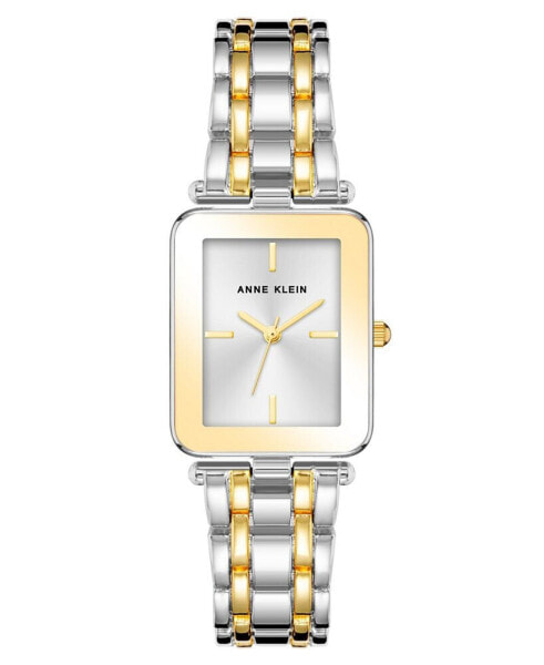 Women's Three Hand Quartz Two-tone Alloy Rectangular Bracelet Watch, 22mm