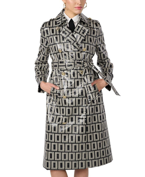 Women's Double-Breasted Printed Trench Coat