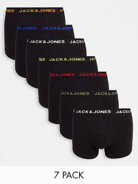 Jack & Jones 7 pack trunks in black with colour logo waistband