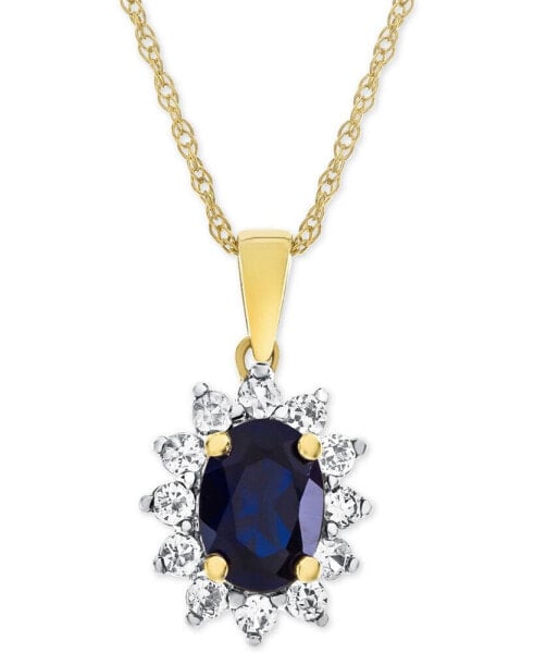 Macy's lab-Grown Blue Sapphire (1-1/3 ct. t.w.) & White Sapphire (1/2 ct. t.w.) Pendant Necklace in 14k Gold-Plated Sterling Silver