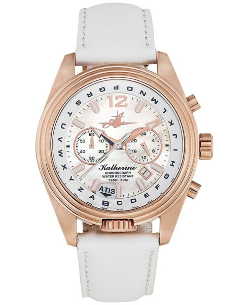 Katherine Women's Chronograph White Leather Strap Watch 40mm