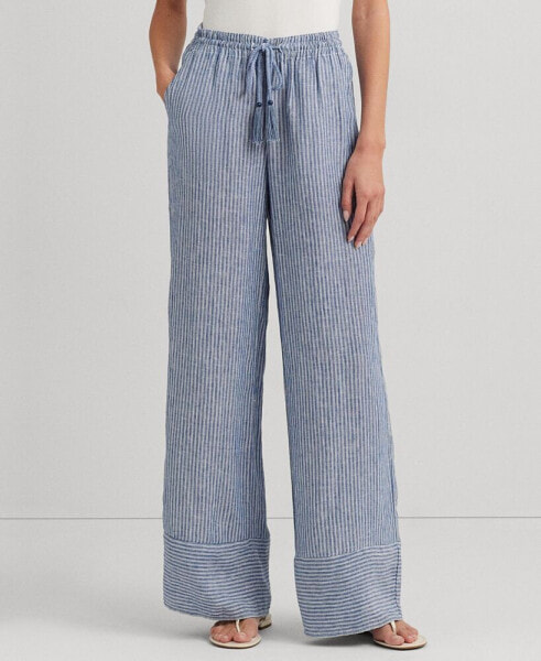 Women's Linen Striped Wide-Leg Pants