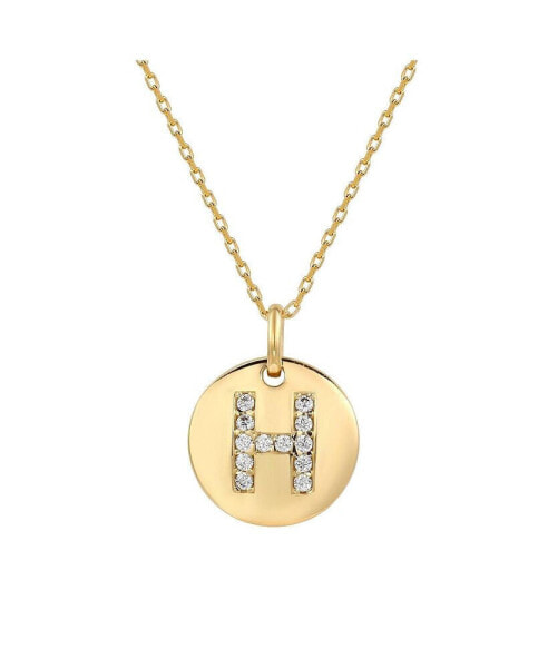 Suzy Levian New York suzy Levian Sterling Silver Cubic Zirconia Letter "H" Initial Disc Pendant Necklace
