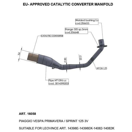 LEOVINCE Vespa Sprint/Primavera 125 IGET 21-22 Ref:16058 Catalytic Converter