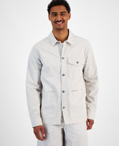 Men's Garment Wash Button-Front Shirt Jacket