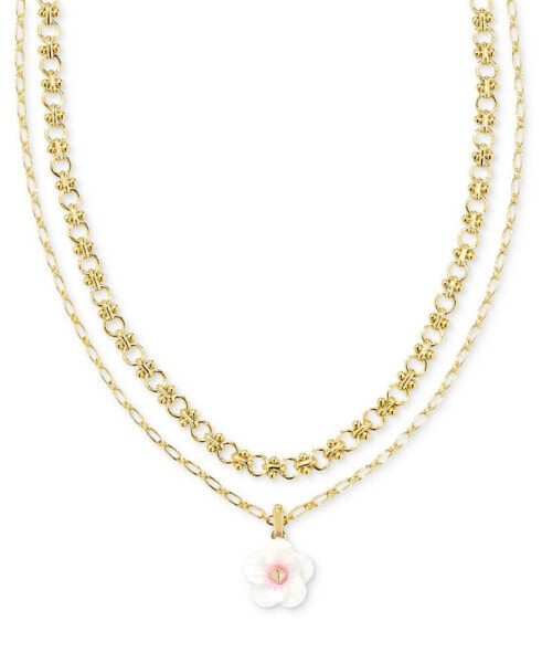 14k Gold-Plated Color Flower Layered Pendant Necklace, 16" + 3" extender
