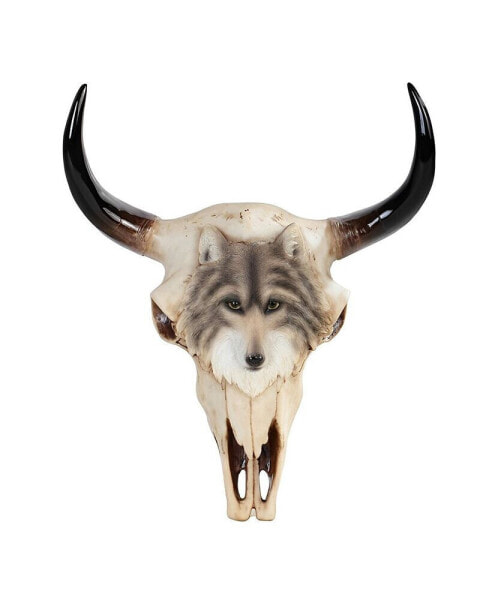 11"H Buffalo Skull with Wolf on The Front Taxidermy Animal Head Wall Plqaue Decor Home Decor Perfect Gift for House Warming, Holidays and Birthdays