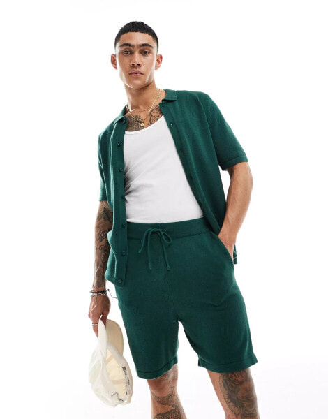 ASOS DESIGN midweight knitted cotton shorts co-ord in green