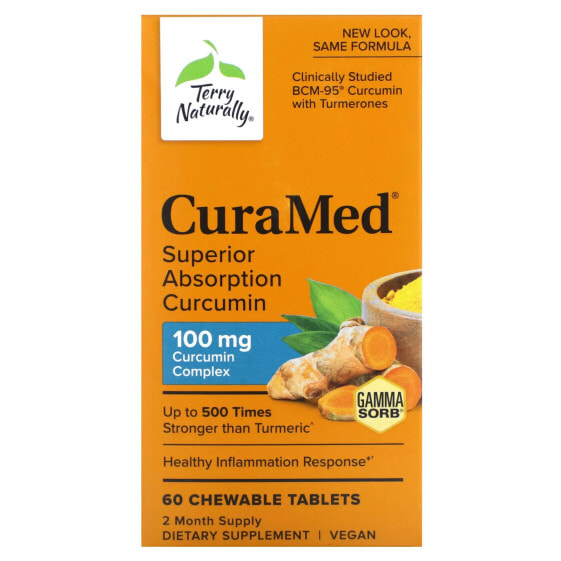 Жевательные таблетки с куркумой Терри Натуралли CuraMed, усвояемость 100 мг, 60 шт