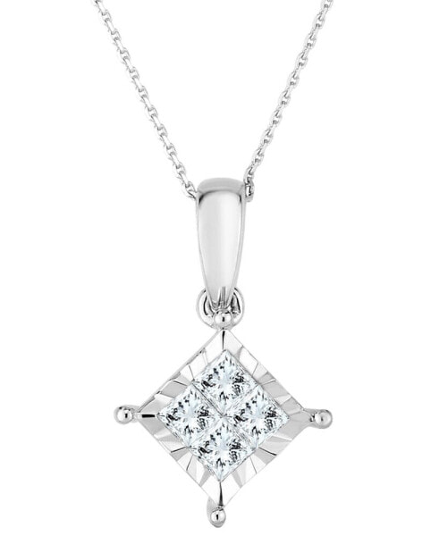 TruMiracle princess Quad 18" Pendant Necklace (3/4 ct. t.w.) in 14k White Gold