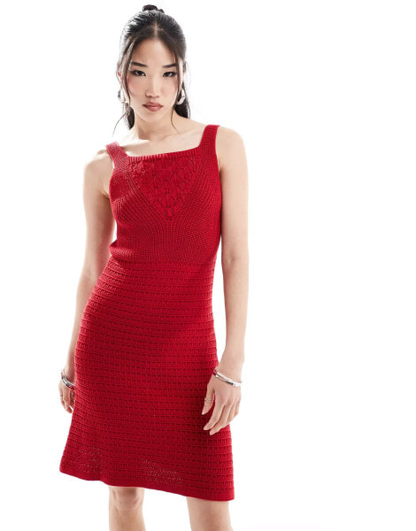 Nobody's Child Mock crochet high neck mini dress in red