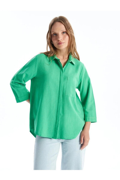 LCWAIKIKI Classic Düz Keten Görünümlü Kadın Gömlek