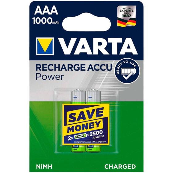 VARTA 1x2 Rechargeable AAA Ready2Use NiMH 1000mAh Micro Batteries