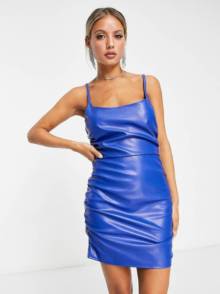 4th & Reckless leather look strappy mini dress co-ord in  blue