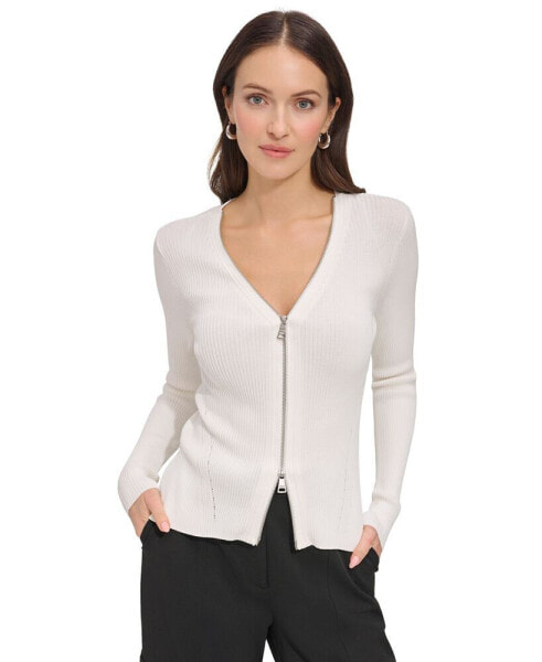 Women's Ribbed Zip-Front Sweater