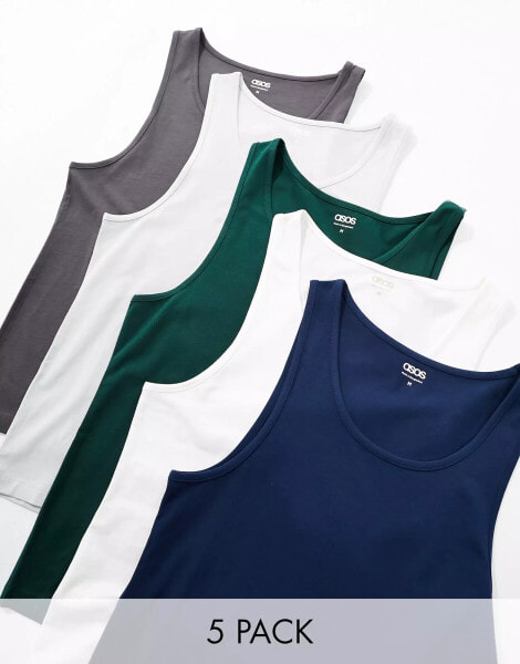 ASOS DESIGN 5 pack muscle vests in multiple colours