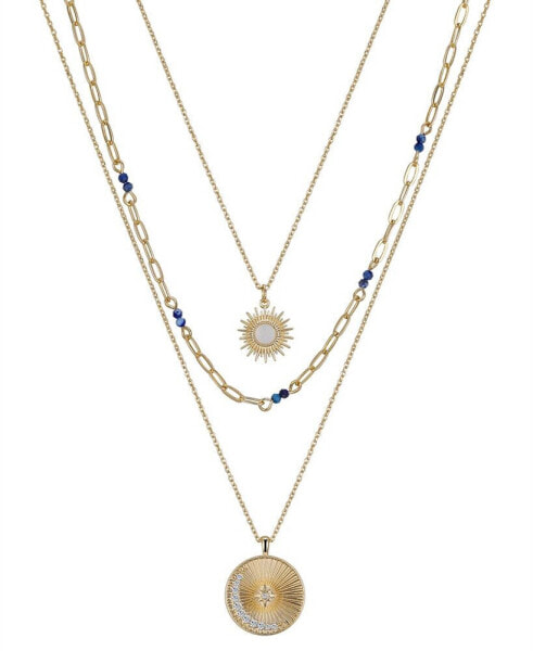 Lapis and Cubic Zirconia Star, Moon and Sun Pendant Necklace Set, 3 piece