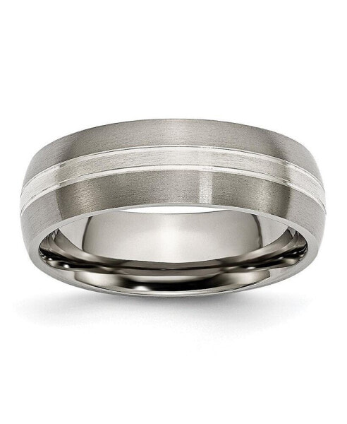 Titanium Brushed Sterling Silver Inlay Grooved Band Ring