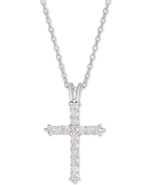 Macy's diamond Cross Pendant Necklace (1/2 ct. t.w.) in Sterling Silver or 14k Gold-Plate Over Sterling Silver, 16" + 2" Extender