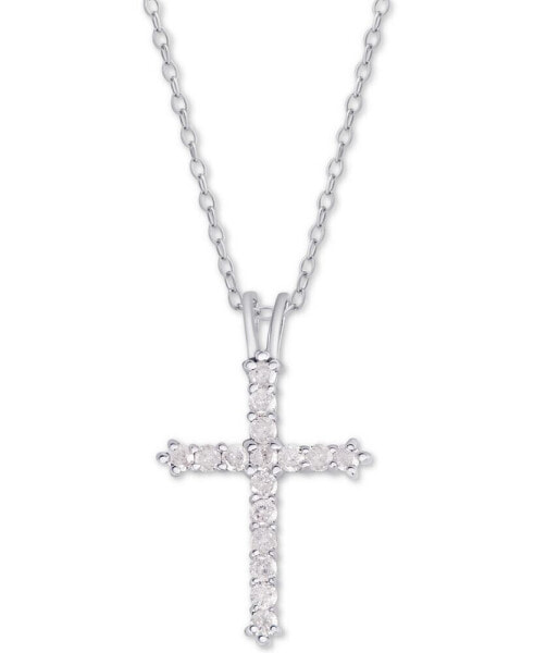 Diamond Cross Pendant Necklace (1/2 ct. t.w.) in Sterling Silver or 14k Gold-Plate Over Sterling Silver, 16" + 2" Extender