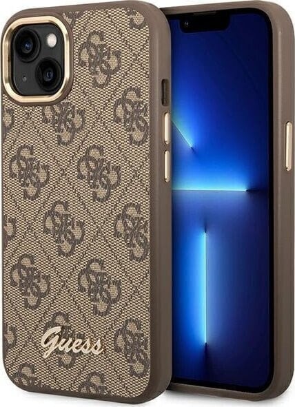 Guess Etui Guess do iPhone 14 Plus 6,7" brązowy/brown hard case 4G Vintage Gold Logo