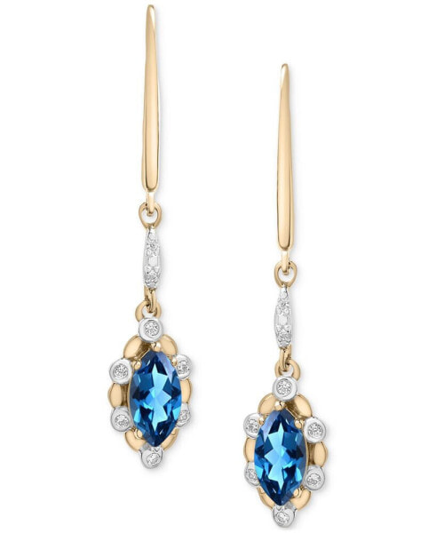 London Blue Topaz (5/8 ct. tw.) & Diamond (1/20 ct. tw.) Flower Motif Drop Earrings in 14k Gold