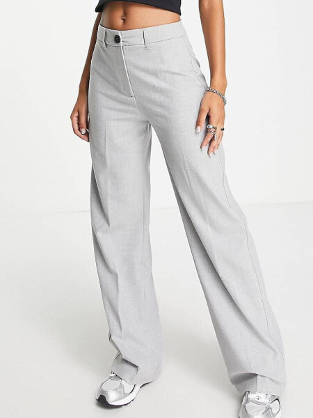 Bershka wide leg slouchy dad tailored trousers in grey 