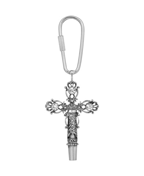 Women's Pewter Crystal Cross Whistle Key Fob