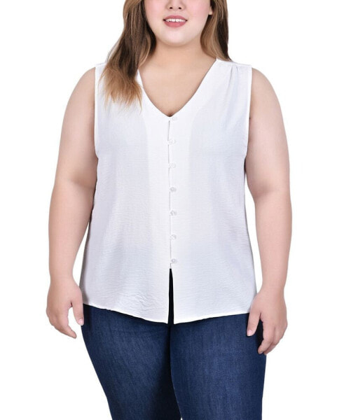 Plus Size Sleeveless Button Front Blouse