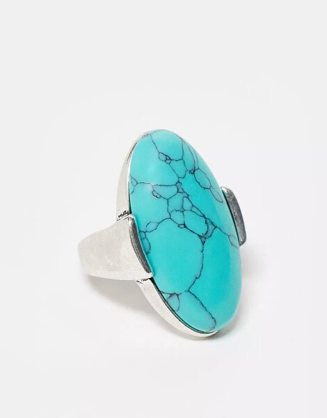 Reclaimed Vintage unisex ring with faux blue stone in burnished silver