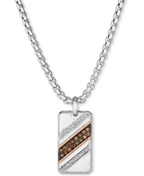 Men's Chocolate Diamond (1/4 ct. t.w.) & Nude Diamond (1/6 ct. t.w.) Dog Tag 22" Pendant Necklace in Sterling Silver & 14k Rose Gold-Plate