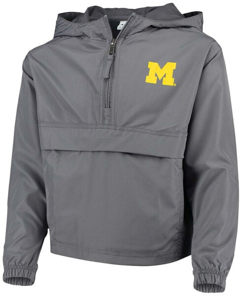 Big Boys Graphite Michigan Wolverines Pack and Go Windbreaker Jacket