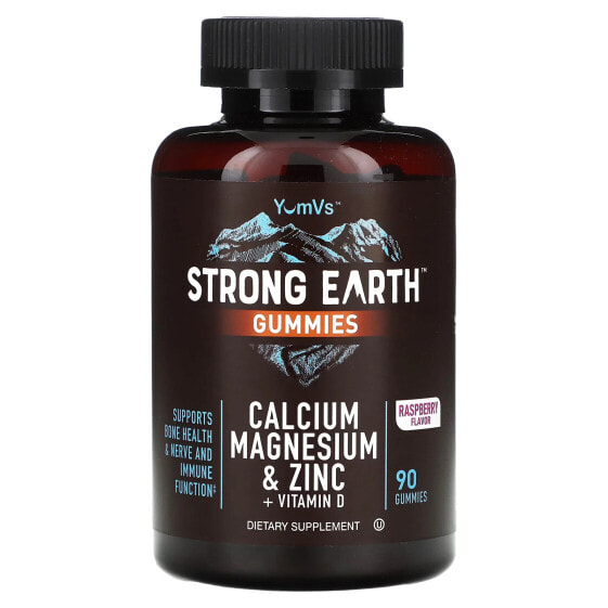 Strong Earth Gummies, Calcium, Magnesium & Zinc + Vitamin D, Raspberry, 90 Gummies