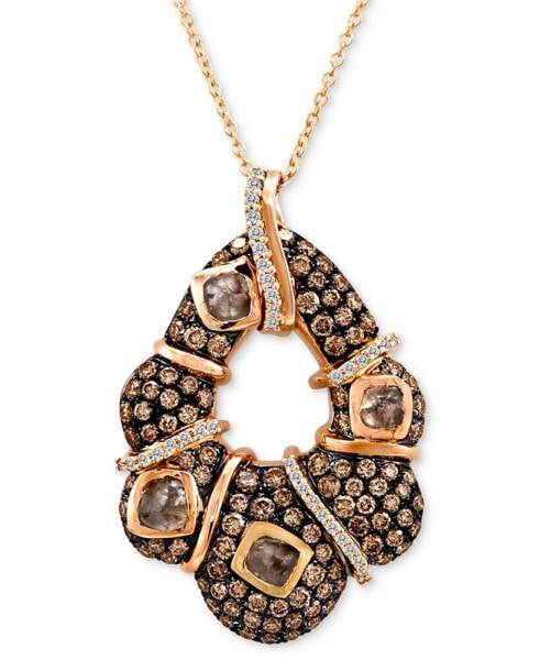 Chocolatier® Chocolate Diamond & Vanilla Diamond Abstract Curvy 18" Pendant Necklace (2-7/8 ct. t.w.) in 14k Rose Gold