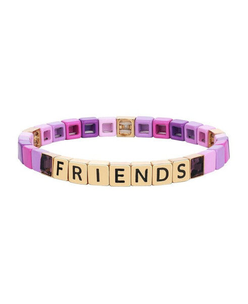 Women's Purple Crystal and Enamel Friends Stretch Bracelet