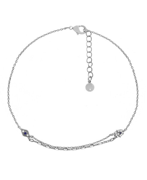 Hamsa and Evil Eye Anklet in Silver Plate