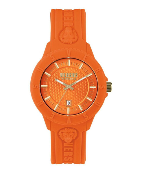 Men's 3 Hand Date Quartz Tokyo Orange Silicone Watch, 43mm