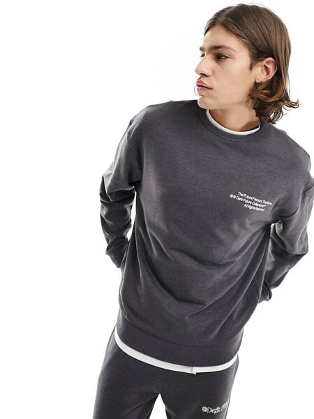 ASOS DARK FUTURE oversized sweatshirt with front and back print in dark grey marl