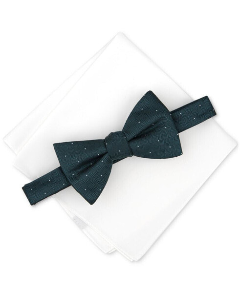 Men's Brookes Dot-Pattern Bow Tie & Solid Pocket Square Set, Created for Macy's
