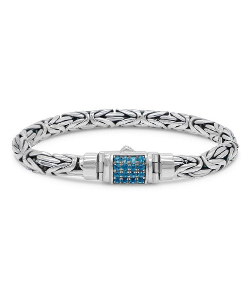 Swiss Blue Topaz & Borobudur Oval 7mm Chain Bracelet in Sterling Silver