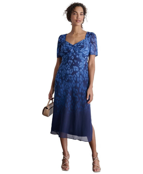 Women's Printed Sweetheart-Neck Short-Sleeve Midi Dress