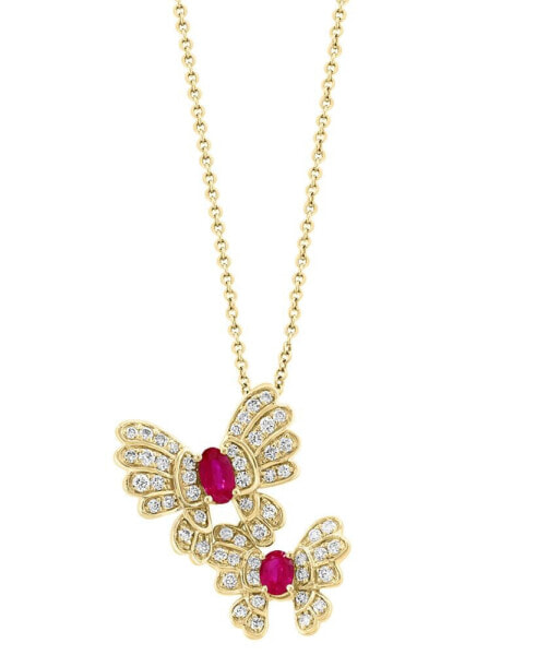 EFFY® Ruby (1/2 ct. t.w.) & Diamond (1/2 ct. t.w.) Butterfly 18" Pendant Necklace in 14k Gold